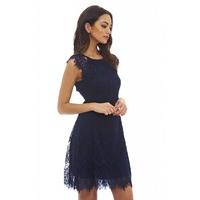 AX Paris Capped Sleeve Crocheted Lace Dress Navy