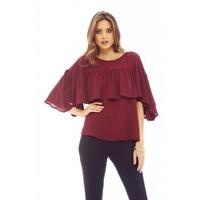 AX Paris Ruffle Chiffon Top Wine