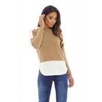 AX Paris Knitted Insert Top Camel