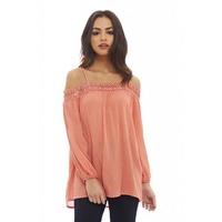 AX Paris Crochet Detail Off The Shoulder Top Coral