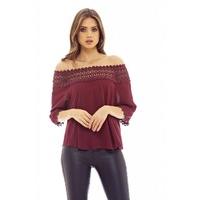 AX Paris Boho Top with Lace Detail Wine