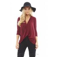AX Paris Knitted Wrap Front Top Wine