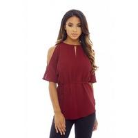 AX Paris Cold Shoulder Tie Waist Top Wine