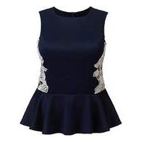 AX Paris Navy Crochet Peplum Top