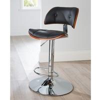 Aylesbury Bar Stool In Black PU And Walnut With Chrome Base