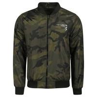 ayles camouflage print bomber jacket in khaki dissident