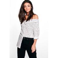aya striped off the shoulder woven top white