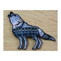 Aztec Wolf Embroidered Iron On Motif Applique Blue