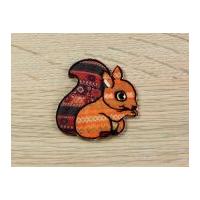 Aztec Squirrel Embroidered Iron On Motif Applique Orange