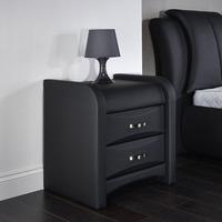 azari bedside cabinet in black faux leather with 2 drawers