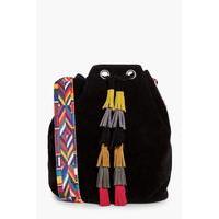 Aztec Strap & Tassel Duffle Bag - black