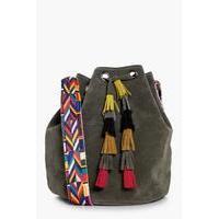 Aztec Strap & Tassel Duffle Bag - khaki
