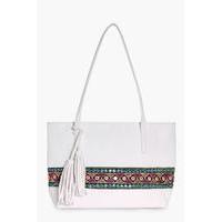 Aztec Mirror Trim Shopper Bag - white