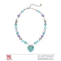 Azure Glitter Heart Beaded Necklace Women\'s Costume Fancy Dress