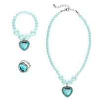 Azure Beaded Gem Heart Strass Jewelery Set Women\'s Costume Fancy Dress