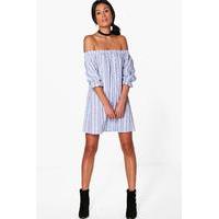 aztec off shoulder button shift dress bluebell