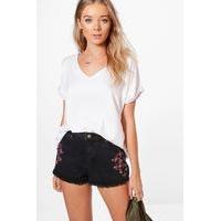 aztec embroidery denim shorts black