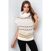 Aztec Roll Neck Jumper in Cream
