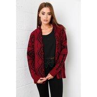 Aztec Knitted Cardigan in Maroon