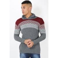 Aztec Print Hooded Neck Knitted Jumper