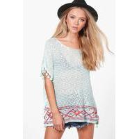 aztec trim poncho blue