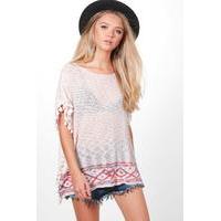 Aztec Trim Poncho - rose