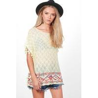 Aztec Trim Poncho - yellow