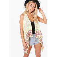 Aztec Trim Sleeveless Cardigan - yellow