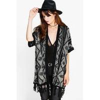 Aztec Tassel Trim Cape Cardigan - black