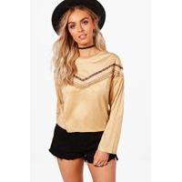 Aztec Trim Top - beige