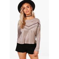 Aztec Trim Top - grey