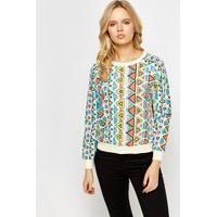 Aztec Print Contrast Jumper