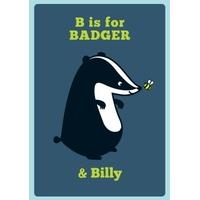 b is for badger personalised card