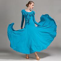 Ballroom Dance Dresses Women\'s Performance Lace Milk Fiber Ruffles 1 Piece Long Sleeve Natural Dress