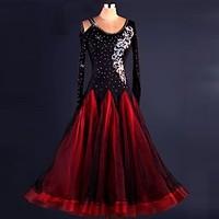 Ballroom Dance Dresses Performance Spandex Organza Lace Draped Crystals/Rhinestones 1 Piece Long Sleeve High Dress