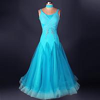 Ballroom Dance Dresses Performance Spandex Organza Lace Draped 1 Piece Sleeveless High Dress