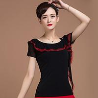 Ballroom Dance Tops Women\'s Performance Milk Fiber Splicing 1 Piece Short Sleeve Natural Top