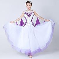Ballroom Dance Dresses Women\'s Performance Spandex Tulle Crystals/Rhinestones Splicing 1 Piece Sleeveless Dress