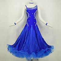 Ballroom Dance Dresses Women\'s Performance Spandex Organza Crystals/Rhinestones Splicing 1 Piece Long Sleeve Natural Dress