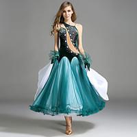 Ballroom Dance Dresses Women\'s Performance Tulle Velvet Ruffles Crystals/Rhinestones 2 Pieces Sleeveless Natural Dress Gloves