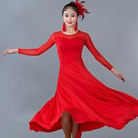 Ballroom Dance Dresses Women\'s Performance Tulle / Milk Fiber Ruched 1 Piece Black / Blue / Fuchsia / Red Long Sleeve