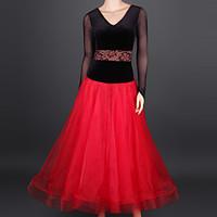 ballroom dance dresses womens performance tulle ruched 1 piece long sl ...