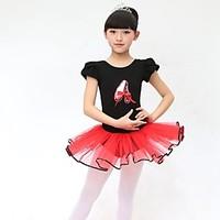Ballet Dresses Kid\'s Performance Cotton Bowknot 2 Pieces Short Sleeve Dress Headpieces
