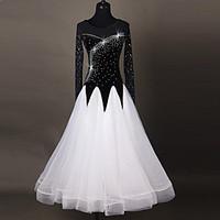 Ballroom Dance Dresses Women\'s Performance Chinlon Applique Paillettes Splicing 1 Piece Long Sleeve High Dresses