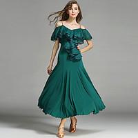 Ballroom Dance Dresses Women\'s Performance Tulle Viscose Ruched Draped 1Piece/Set Natural Dress