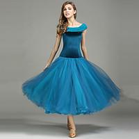 Ballroom Dance Dresses Women\'s Performance Tulle Velvet Pleated 1 Piece Sleeveless Natural Dress