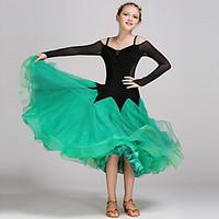 Ballroom Dance Dresses Kid\'s Performance Tulle Velvet Draped Splicing 1 Piece Long Sleeve Natural Dress