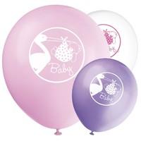 Baby Girl Stork Latex Party Balloons