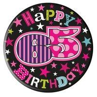 badge 5cm happy birthday age 65 female