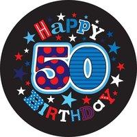 badge 15cm happy birthday age 50 male